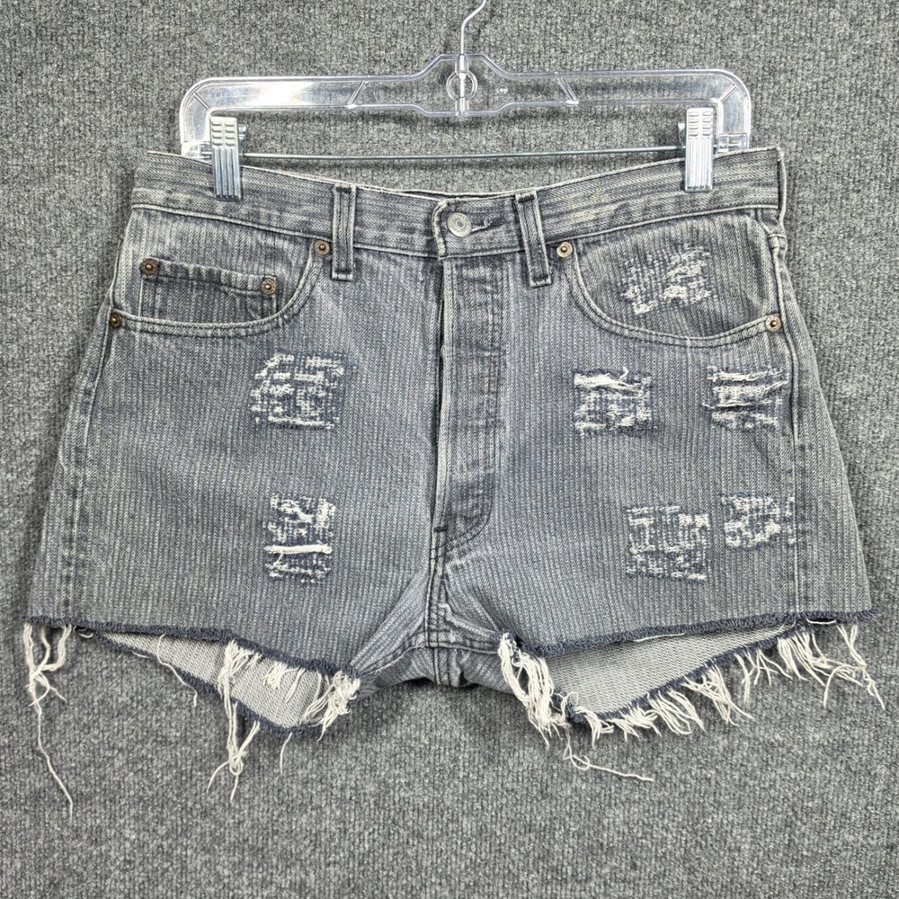 Vintage Levis Jeans W31 Denim Shorts Distressed Hickory Stripe Wabash USA Rare